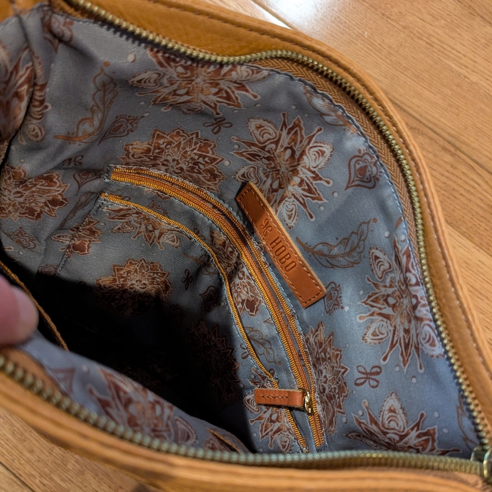 HOBO Tan Leather Backpack with Patterned Lining - Picture 10 of 13